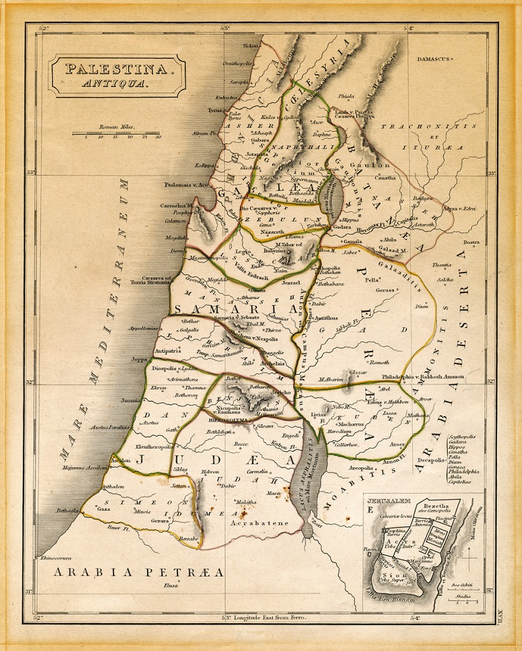 Antiguo mapa da Palestina